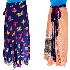 NWT Darn Good Yarn Silk Reversible Butterfly Dot Wrap Skirt